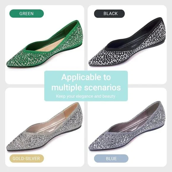 Women's Flat Comfortable Pointed Rhinestone Ballet Flats Soft Memory Foam Insole - Picture 6 of 6